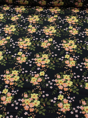 Tecido Viscose Estampa Floral Amarelo Verde e Preto