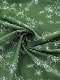 Tecido Alfaiataria de Viscose Bordada Floral Branco e Verde Militar