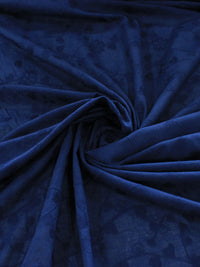 Tecido Cambraia de Algodão Bordada Corações Flores e Ramos Azul Marinho