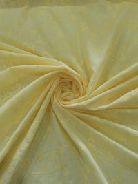 Tecido Cambraia de Algodão Bordada Corações Flores e Ramos Amarelo