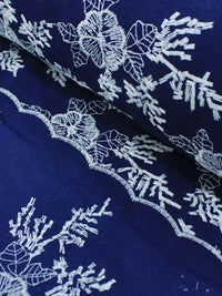Tecido Linho Misto Bordado Floral Branco e Azul