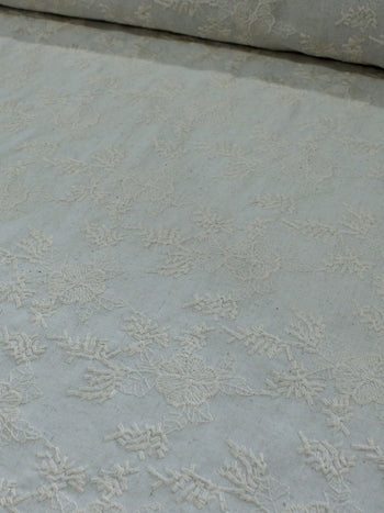 Tecido Linho Misto Bordado Floral Bege