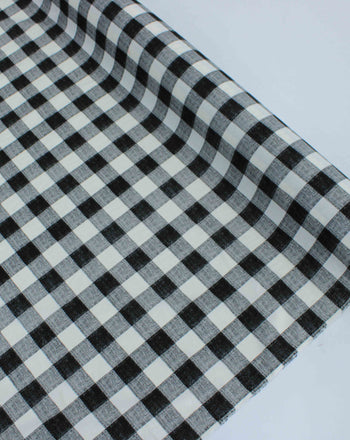 Tecido Linho Misto Camisaria Macro Xadrez Preto e Offwhite
