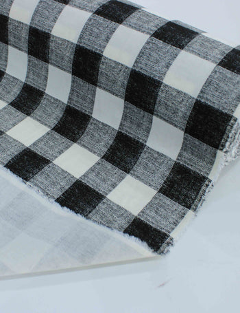 Tecido Linho Misto Camisaria Macro Xadrez Preto e Offwhite