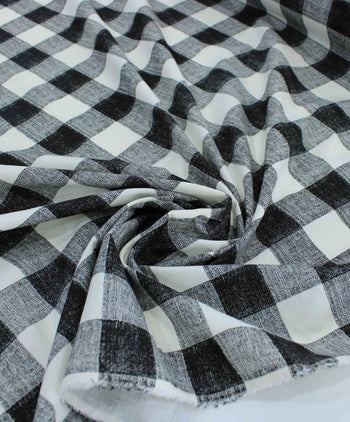 Tecido Linho Misto Camisaria Macro Xadrez Preto e Offwhite