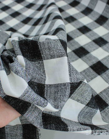 Tecido Linho Misto Camisaria Macro Xadrez Preto e Offwhite