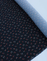 Tecido Viscose Premium Liberty Vermelho e Azul Marinho Noite