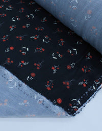 Tecido Viscose Premium Liberty Vermelho e Azul Marinho Noite