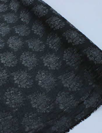 Tecido Cambraia de Algodão Brocado Flores Preto