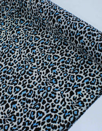 Tecido Crepe Bubble com Elastano Animal Print Azul