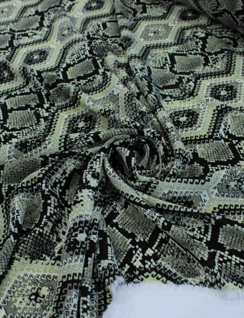 Tecido Crepe Bubble Étnico Verde Menta e Preto