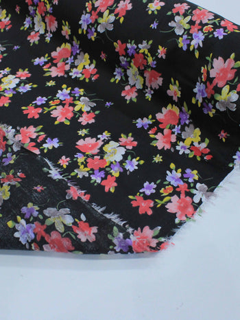 Tecido Cambraia de Algodão Floral Preto