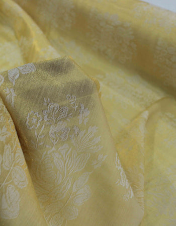 Tecido Algodão Brocado Flores Dourado