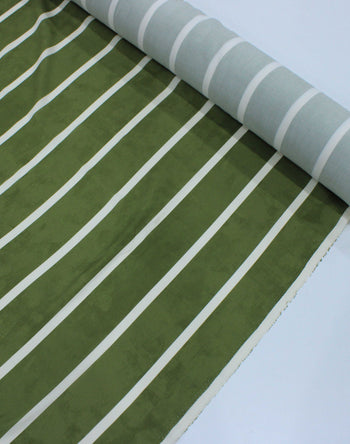 Tecido Viscose Premium Listras Estonadas Verde Oliva e Creme