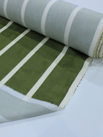 Tecido Viscose Premium Listras Estonadas Verde Oliva e Creme