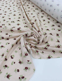 Tecido Viscose Premium Micro Poá e Floral Tons de Rosa