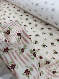 Tecido Viscose Premium Micro Poá e Floral Tons de Rosa