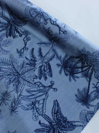 Tecido Crepe Silk Italiano Folhagens Cinza e Azul
