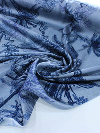 Tecido Crepe Silk Italiano Folhagens Cinza e Azul