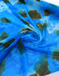 Tecido Crepe Chiffon Italiano Fundo do Mar Azul e Tons Terrosos