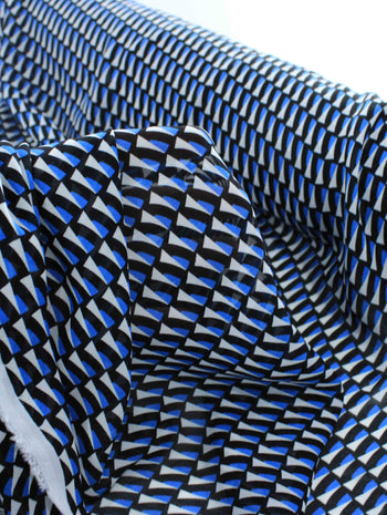Tecido Crepe Chiffon Italiano Ilusão de Ótica Preto e Azul