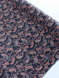 Tecido Viscose Creponada Italiano Micro Cashmere Preto e Coral