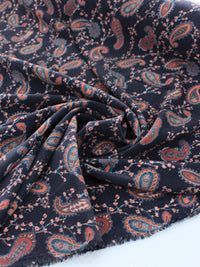 Tecido Viscose Creponada Italiano Micro Cashmere Preto e Coral
