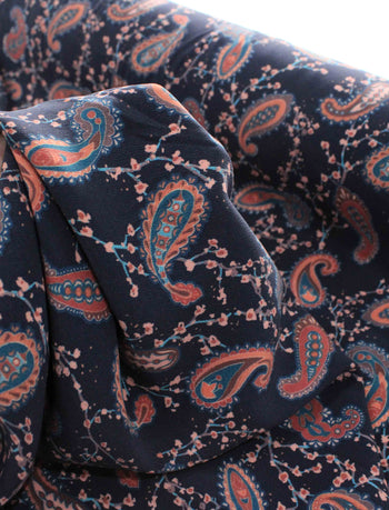 Tecido Viscose Creponada Italiano Micro Cashmere Preto e Coral