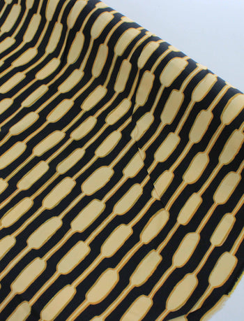 Tecido Viscose Italiana Cordas Abstratas Preto e Tons de Amarelo
