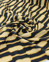 Tecido Viscose Italiana Cordas Abstratas Preto e Tons de Amarelo