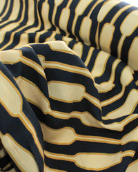 Tecido Viscose Italiana Cordas Abstratas Preto e Tons de Amarelo
