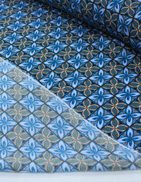 Tecido Crepe Salinas Italiano Floral Geométrico Tons de Azul