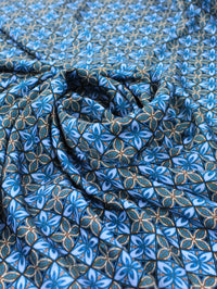 Tecido Crepe Salinas Italiano Floral Geométrico Tons de Azul