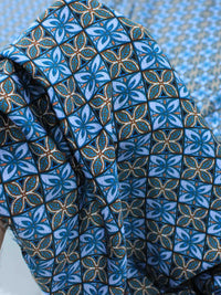 Tecido Crepe Salinas Italiano Floral Geométrico Tons de Azul