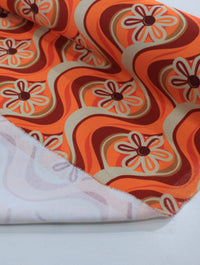 Tecido Crepe Salinas Italiano Flores Tons de Laranja