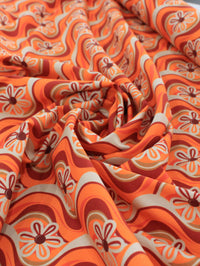 Tecido Crepe Salinas Italiano Flores Tons de Laranja