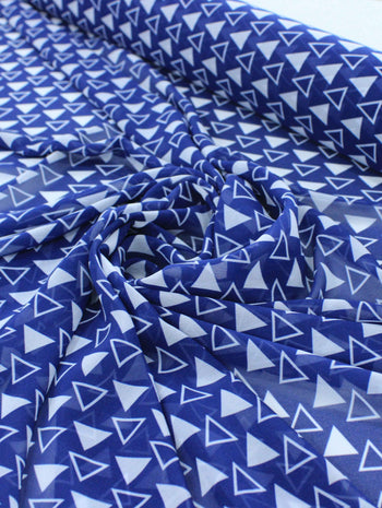 Tecido Crepe Chiffon Italiano Micro Triângulos Azul Marinho