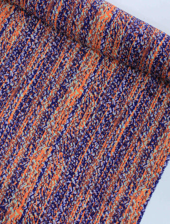 Tecido Linho Misto Italiano Listras Abstratas Azul e Laranja