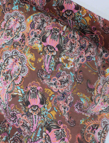 Tecido Crepe Chiffon Italiano Macro Cashmere Rosa e Marrom