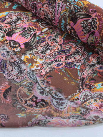 Tecido Crepe Chiffon Italiano Macro Cashmere Rosa e Marrom