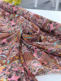 Tecido Crepe Chiffon Italiano Macro Cashmere Rosa e Marrom