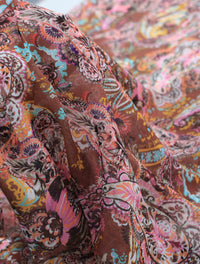 Tecido Crepe Chiffon Italiano Macro Cashmere Rosa e Marrom