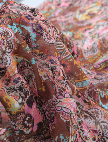Tecido Crepe Chiffon Italiano Macro Cashmere Rosa e Marrom
