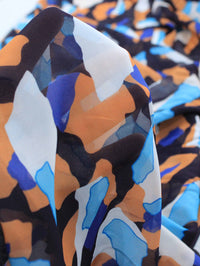 Tecido Crepe Chiffon Italiano Desenho Abstrato Tons de Azul e Argila