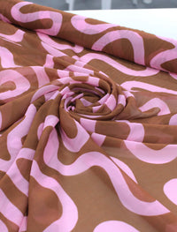 Tecido Crepe Chiffon Italiano Macro Riscos Rosa e Marrom