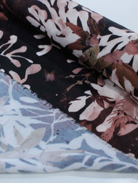 Tecido Crepe Salinas Italiano Flores Abstratas Tons Terrosos
