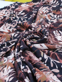 Tecido Crepe Salinas Italiano Flores Abstratas Tons Terrosos