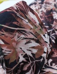 Tecido Crepe Salinas Italiano Flores Abstratas Tons Terrosos