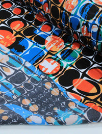 Tecido Crepe Chiffon Italiano Poá e Geométrico Abstrato Colorido
