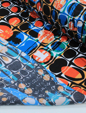 Tecido Crepe Chiffon Italiano Poá e Geométrico Abstrato Colorido